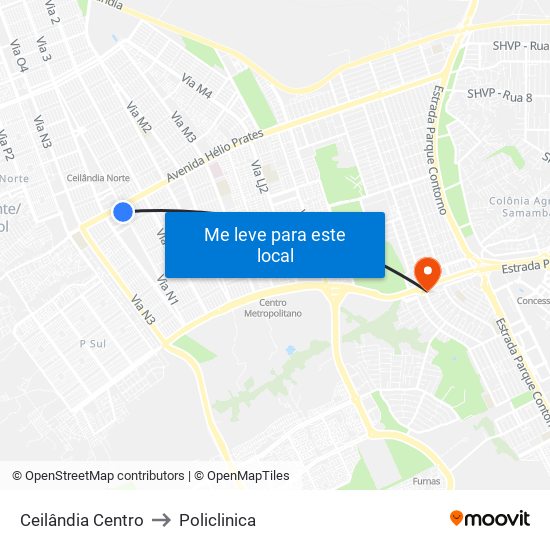 Ceilândia Centro to Policlinica map
