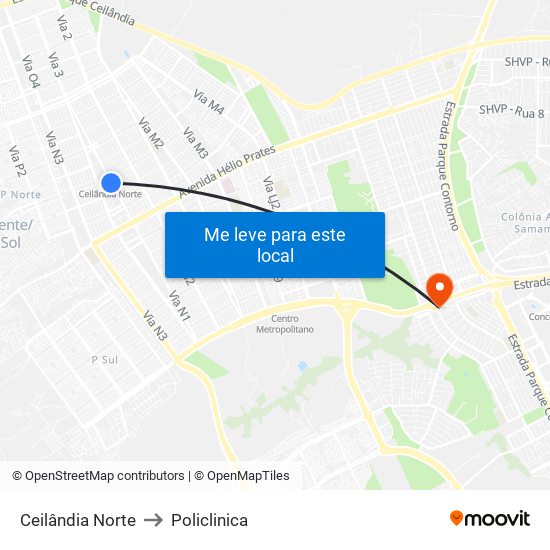 Ceilândia Norte to Policlinica map