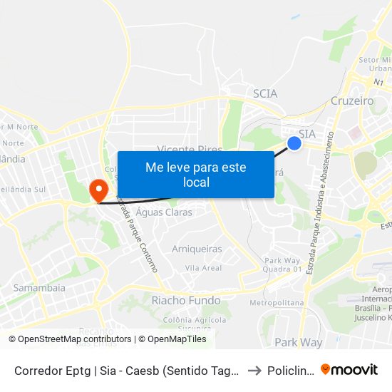 Corredor Eptg | Sia - Caesb (Sentido Taguatinga) to Policlinica map
