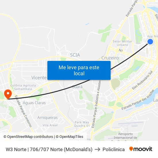 W3 Norte | 706/707 Norte (Mcdonald'S) to Policlinica map