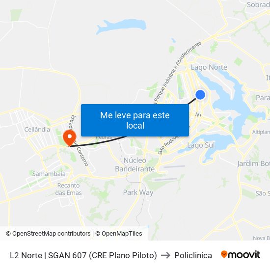 L2 Norte | Sgan 607 (Brasília Medical Center / Cean) to Policlinica map