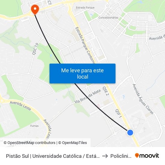 Pistão Sul | Universidade Católica / Estácio to Policlinica map