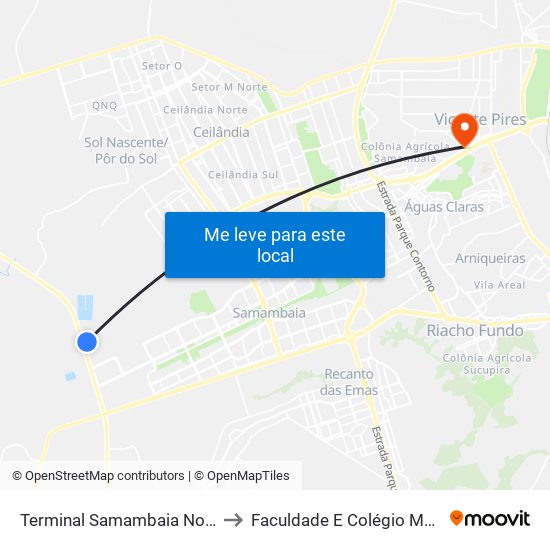 Terminal Samambaia Norte to Faculdade E Colégio Mauá map