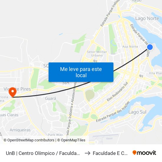 UnB | Centro Olímpico / Faculdade de Educação Física to Faculdade E Colégio Mauá map