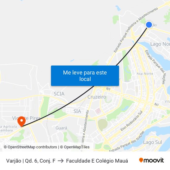 Varjão | Qd. 6, Conj. F to Faculdade E Colégio Mauá map