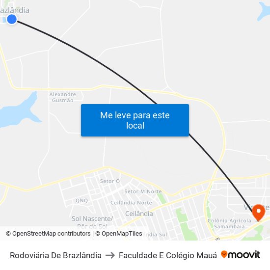 Rodoviária De Brazlândia to Faculdade E Colégio Mauá map