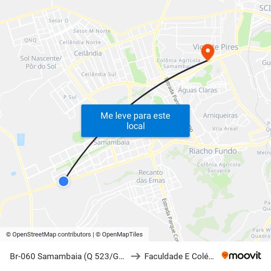 Br-060 Samambaia (Q 523/Garagem Urbi) to Faculdade E Colégio Mauá map