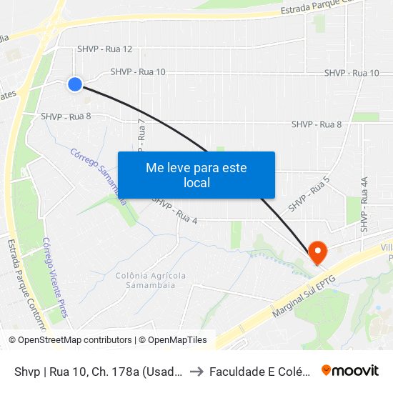 Shvp | Rua 10, Ch. 178a (Usadão Do Vidro) to Faculdade E Colégio Mauá map