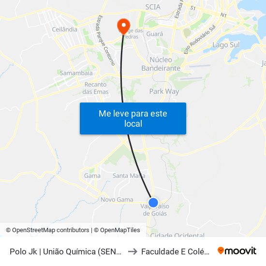 Polo Jk | União Química (SENTIDO GAMA) to Faculdade E Colégio Mauá map