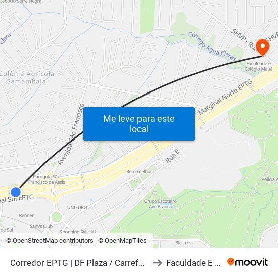 Corredor Eptg | Df Plaza / Carrefour / Sam's Club (Sentido Tag.) to Faculdade E Colégio Mauá map
