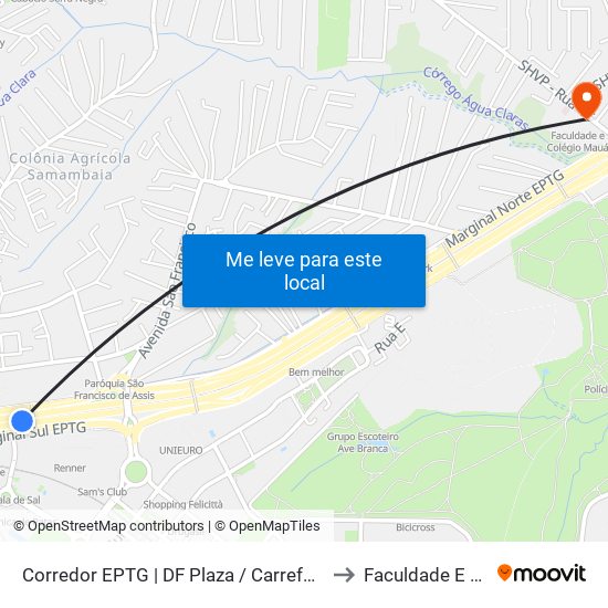 Corredor EPTG | DF Plaza / Carrefour / Sam's Club (Sentido BSB) to Faculdade E Colégio Mauá map