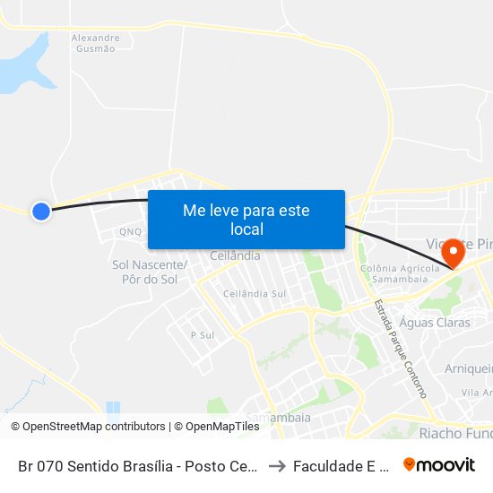 Br 070 Sentido Brasília - Posto Ceu 070 24h (Sem Sinalização) to Faculdade E Colégio Mauá map