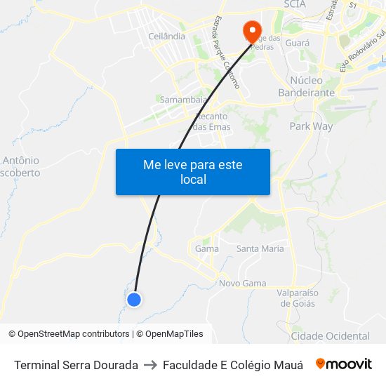 Terminal Serra Dourada to Faculdade E Colégio Mauá map