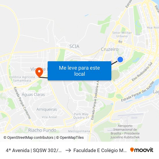 4ª Avenida | SQSW 302/303 to Faculdade E Colégio Mauá map