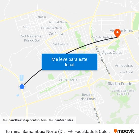 Terminal Samambaia Norte (Desembarque) to Faculdade E Colégio Mauá map