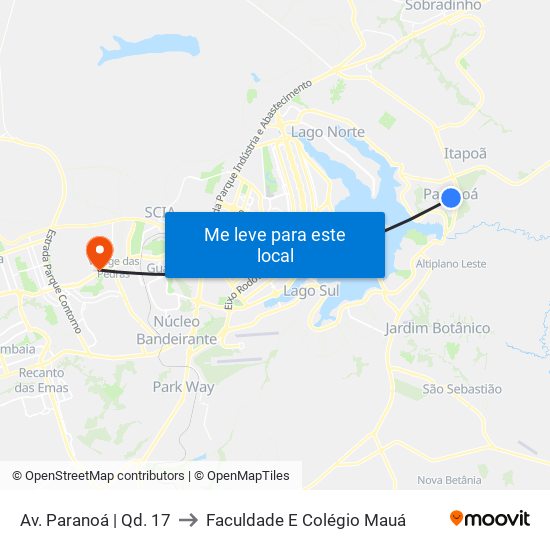 Av. Paranoá | Qd. 17 to Faculdade E Colégio Mauá map