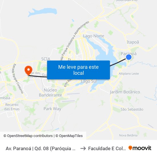 Av. Paranoá | Qd. 08 (Paróquia N. Sra. dos Pobres) to Faculdade E Colégio Mauá map