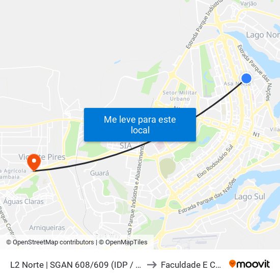 L2 Norte | SGAN 608/609 (IDP / Hospital Santa Marta) to Faculdade E Colégio Mauá map