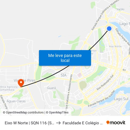 Eixo W Norte | SQN 116 (SHLN) to Faculdade E Colégio Mauá map