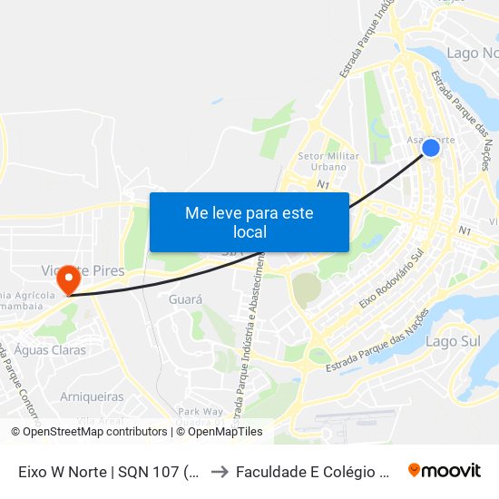 Eixo W Norte | SQN 107 (UnB) to Faculdade E Colégio Mauá map