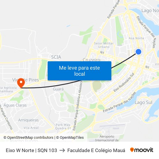 Eixo W Norte | SQN 103 to Faculdade E Colégio Mauá map
