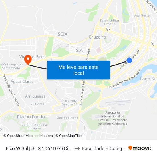 Eixo W Sul | Sqs 106/107 (Cine Brasília) to Faculdade E Colégio Mauá map