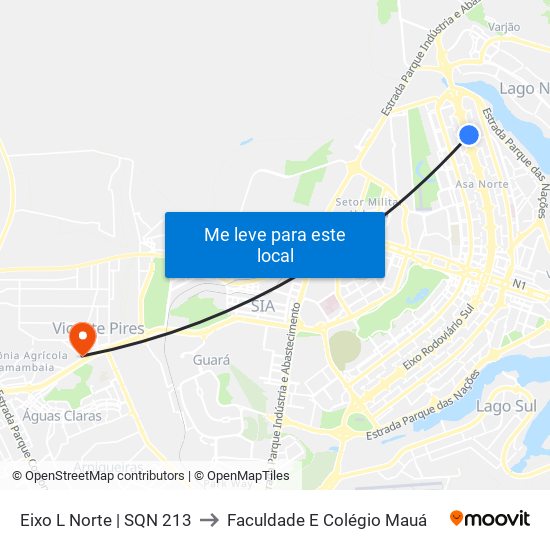 Eixo L Norte | SQN 213 to Faculdade E Colégio Mauá map