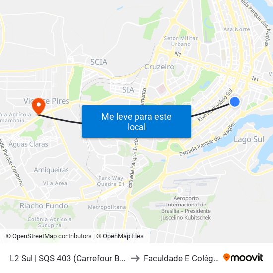 L2 Sul | SQS 403 (Carrefour Bairro / IMP) to Faculdade E Colégio Mauá map