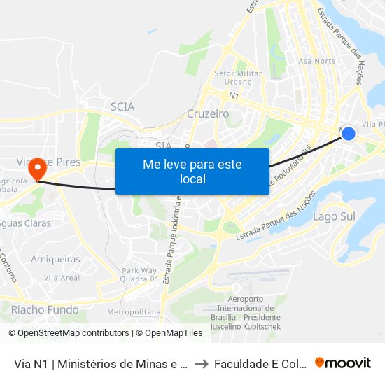 Via N1 | Ministérios de Minas e Energia / Turismo to Faculdade E Colégio Mauá map