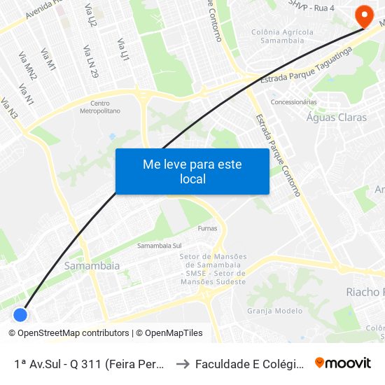 1ª Av.Sul - Q 311 (Feira Permanente) to Faculdade E Colégio Mauá map