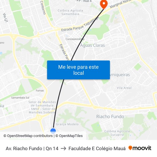 Av. Riacho Fundo | Qn 14 to Faculdade E Colégio Mauá map