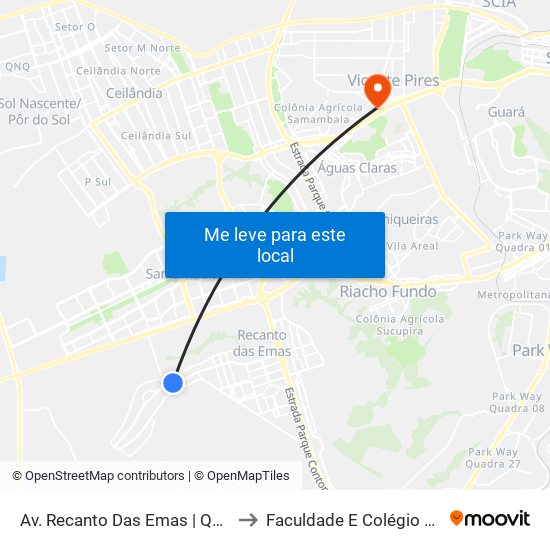Av. Recanto Das Emas | Qd. 303 to Faculdade E Colégio Mauá map