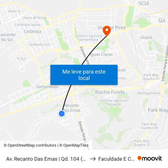 Av. Recanto Das Emas | Qd. 104 (Restaurante Comunitário) to Faculdade E Colégio Mauá map