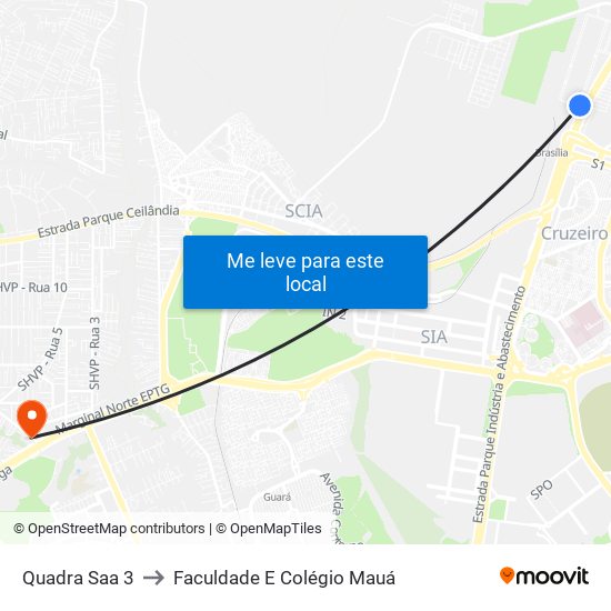 Quadra Saa  3 to Faculdade E Colégio Mauá map