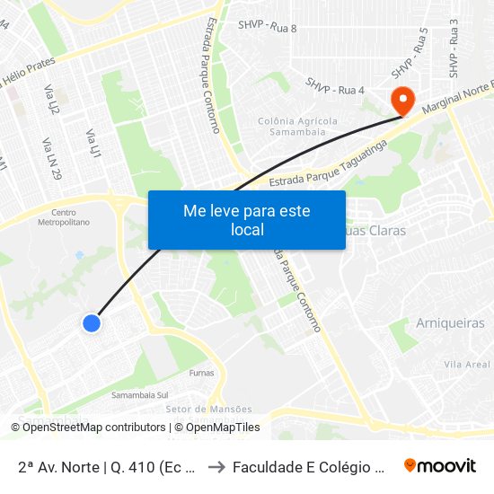 2ª Av. Norte | Q. 410 (Ec 410) to Faculdade E Colégio Mauá map