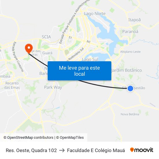 Res. Oeste, Quadra 102 to Faculdade E Colégio Mauá map