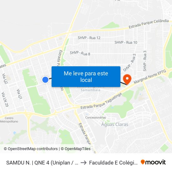 Samdu Norte | Qne 4 (Uniplan / Vivendas) to Faculdade E Colégio Mauá map