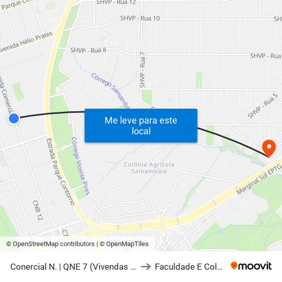 Conercial N. | QNE 7 (Vivendas Supermercado) to Faculdade E Colégio Mauá map