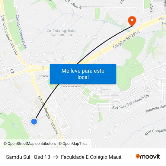 Samdu Sul | Qsd 13 to Faculdade E Colégio Mauá map