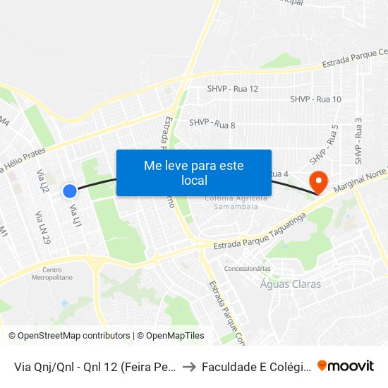 Via Qnj/Qnl - Qnl 12 (Feira Permanente) to Faculdade E Colégio Mauá map