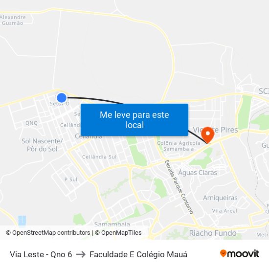 Via Leste - Qno 6 to Faculdade E Colégio Mauá map
