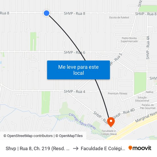 Shvp | Rua 8, Ch. 219 (Resd. Shangrilá) to Faculdade E Colégio Mauá map