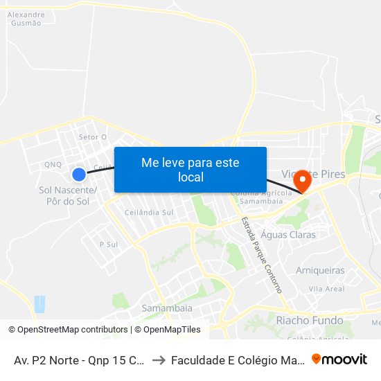 Av. P2 Norte - Qnp 15 Cj B to Faculdade E Colégio Mauá map
