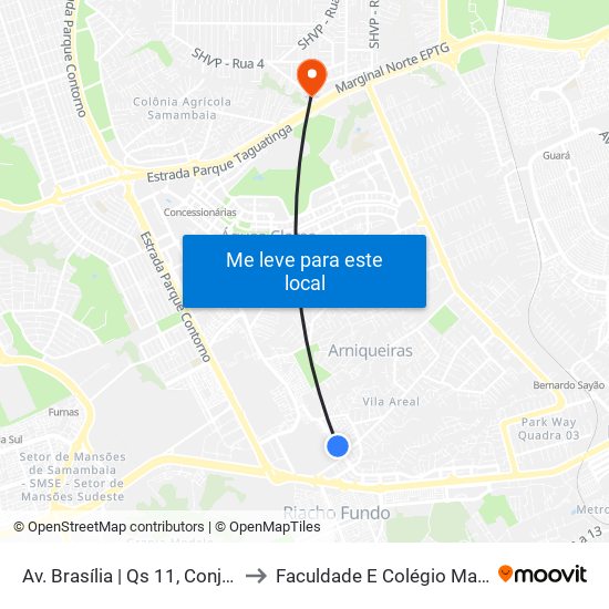 Av. Brasília | Qs 11, Conj. G to Faculdade E Colégio Mauá map