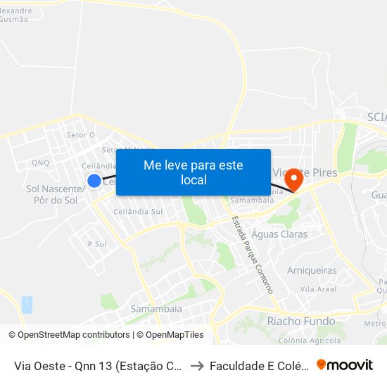 Via Oeste - Qnn 13 (Estação Ceilândia Norte) to Faculdade E Colégio Mauá map