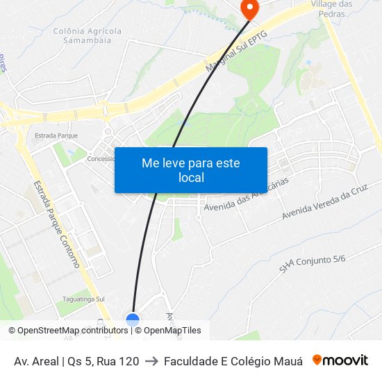 Av. Areal | Qs 5, Rua 120 to Faculdade E Colégio Mauá map