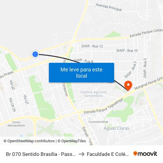 Br 070 Sentido Brasília - Passarela Da Qng to Faculdade E Colégio Mauá map