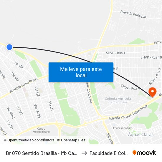 Br 070 Sentido Brasília - Ifb Campus Taguatinga to Faculdade E Colégio Mauá map