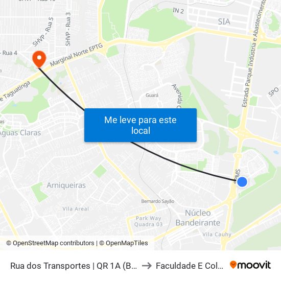 Rua dos Transportes | QR 1A (Banca Alternativa) to Faculdade E Colégio Mauá map