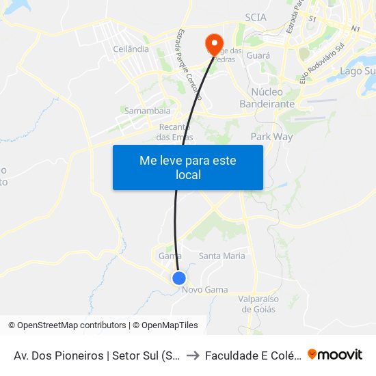 Av. Dos Pioneiros | Setor Sul (Saída Do Gama) to Faculdade E Colégio Mauá map